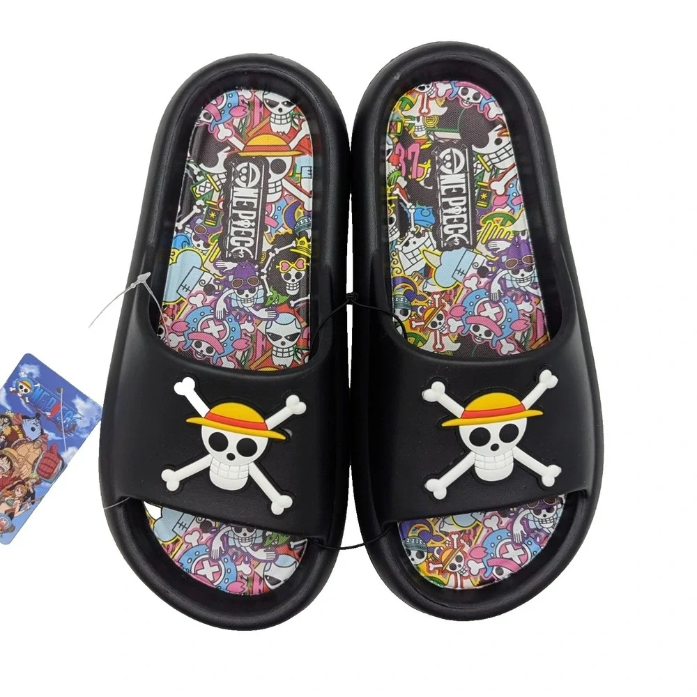 One Piece Anime Skull Slides Sandals Mens Size 8 Black Anime Slip On